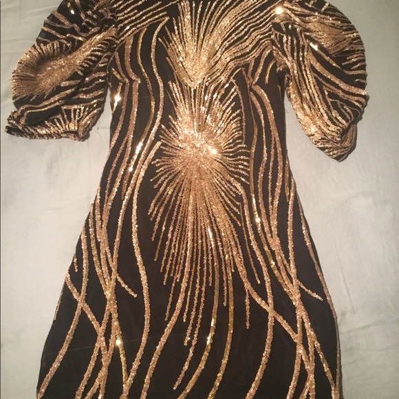 VA VA VOOM VVV BLACK & GOLD SEQUENCES EVENING DRESS. SIZE L/G. - Picture 2 of 9